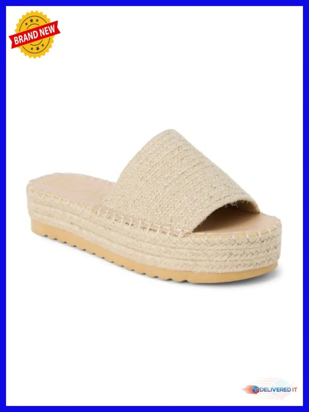 Platform Slide Sandal with Jute Sole, Manmade Outsole, Padded Insole